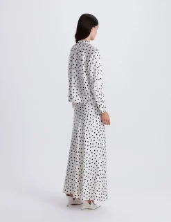 Pure Silk Polka Dot High Neck Blouse