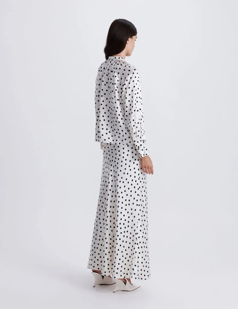 Pure Silk Polka Dot High Neck Blouse