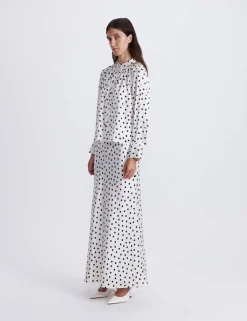 Pure Silk Polka Dot High Neck Blouse