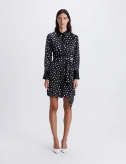Pure Silk Polka Dot Mini Shirt Dress