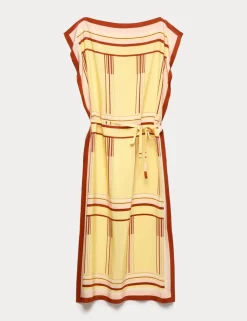 Pure Silk Printed Midi Column Dress