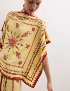 Pure Silk Printed Slash Neck Top