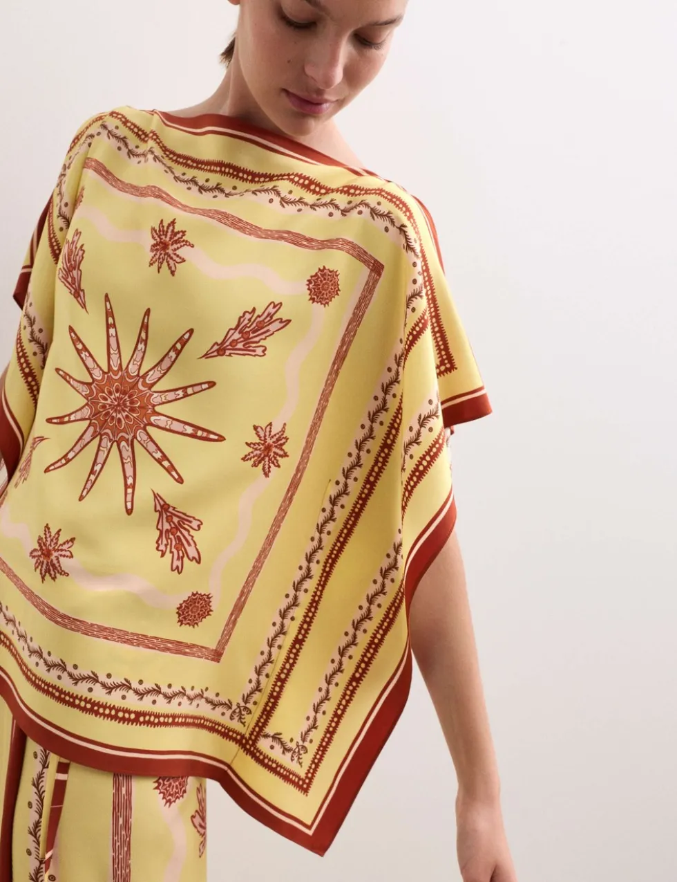 Pure Silk Printed Slash Neck Top