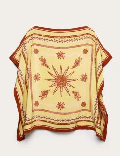 Pure Silk Printed Slash Neck Top
