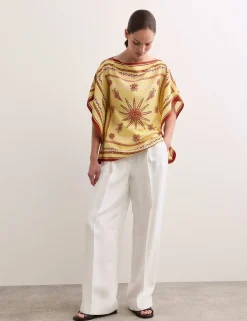 Pure Silk Printed Slash Neck Top