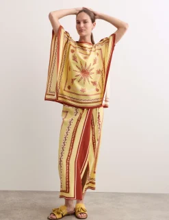 Pure Silk Printed Slash Neck Top