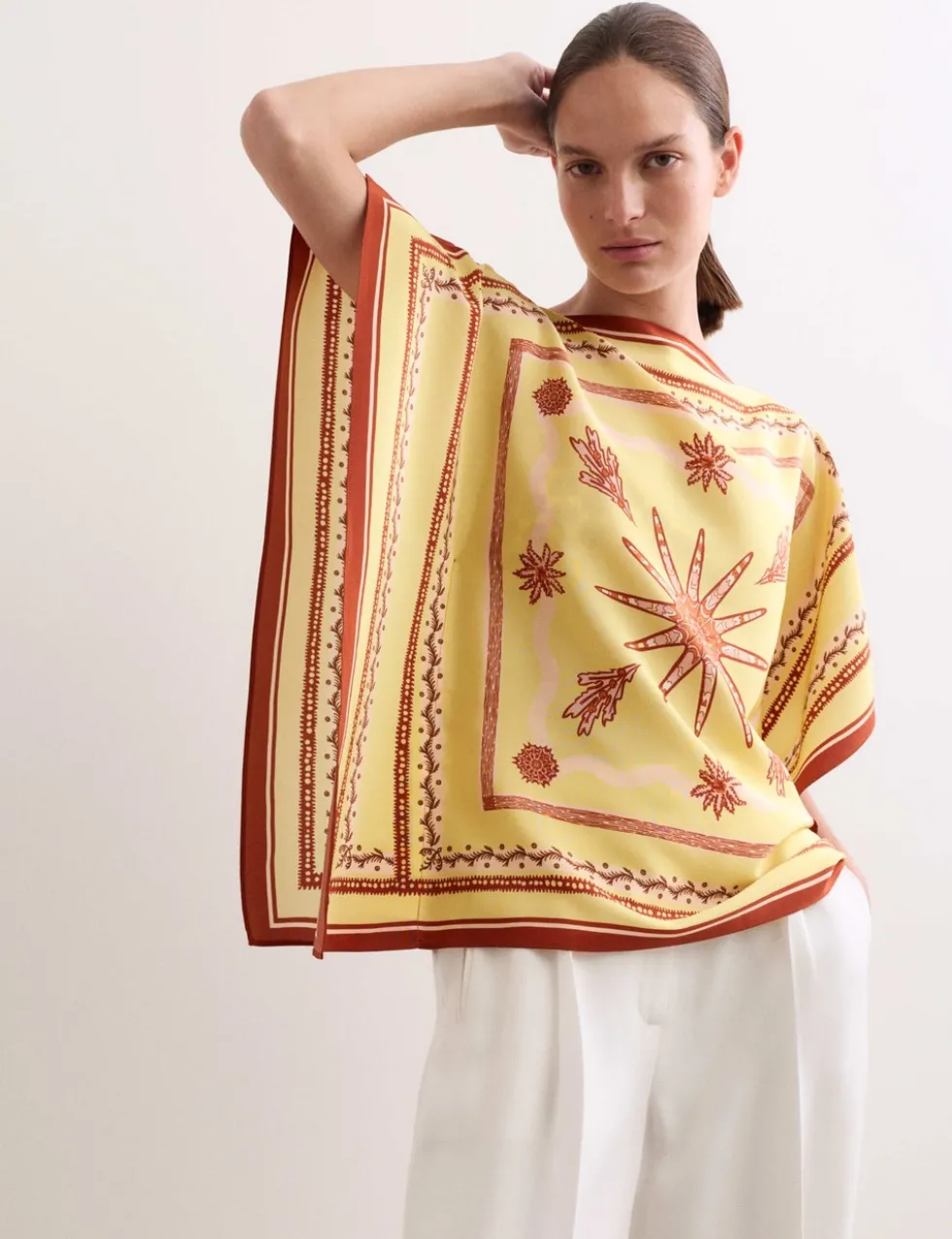 Pure Silk Printed Slash Neck Top