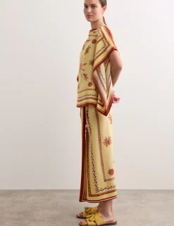 Pure Silk Scarf Print Midi Wrap Skirt