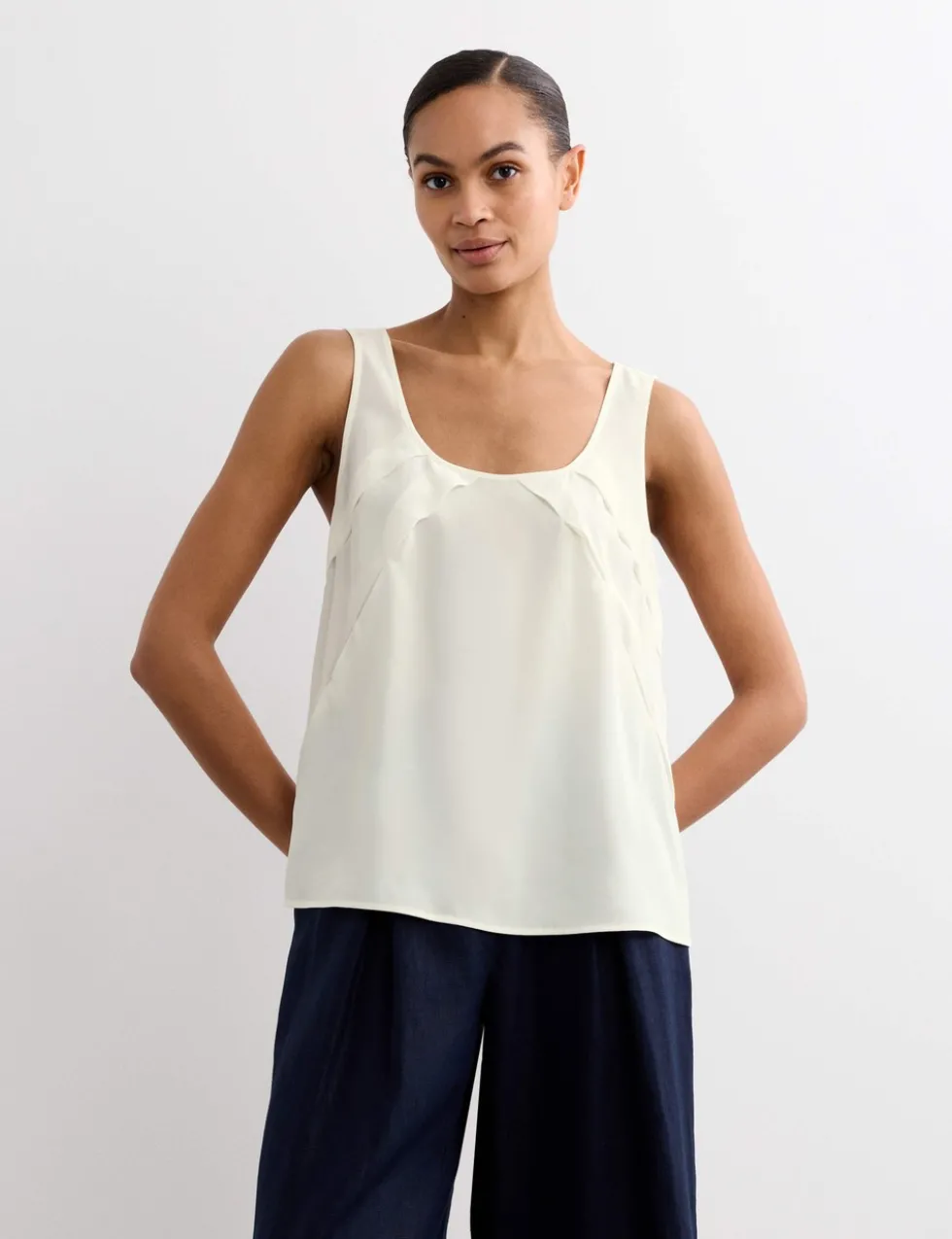 Pure Silk Sculpted Detail Shell Top