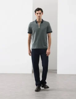 Pure Supima® CottonJacquard Zip Up Polo Shirt