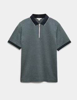 Pure Supima® CottonJacquard Zip Up Polo Shirt