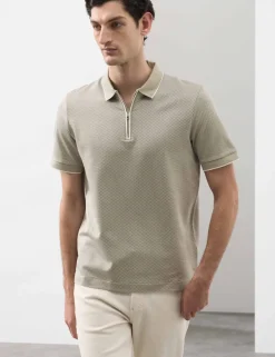 Pure Supima® CottonJacquard Zip Up Polo Shirt