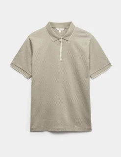 Pure Supima® CottonJacquard Zip Up Polo Shirt