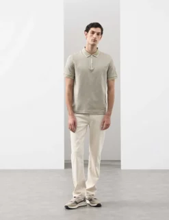 Pure Supima® CottonJacquard Zip Up Polo Shirt