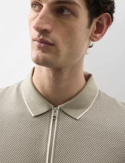 Pure Supima® CottonJacquard Zip Up Polo Shirt