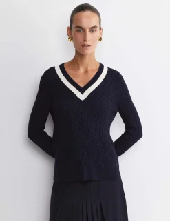 Pure Wool Cable Knit V-Neck Jumper