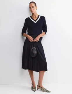 Pure Wool Cable Knit V-Neck Jumper