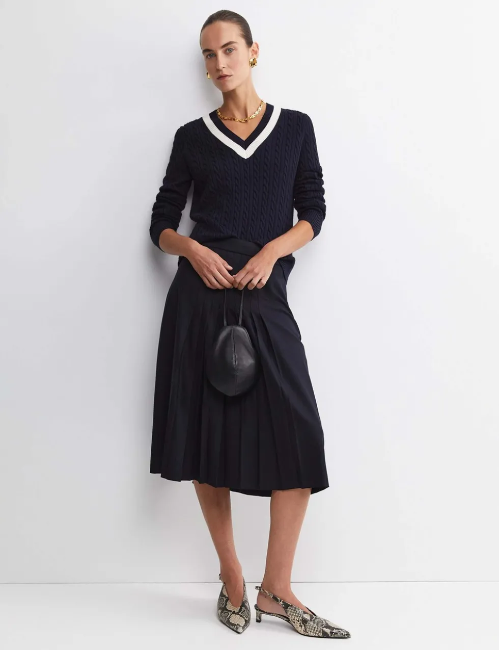 Pure Wool Cable Knit V-Neck Jumper