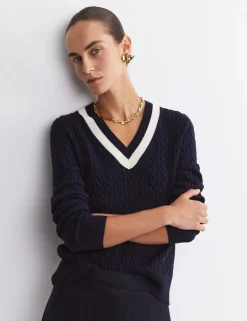 Pure Wool Cable Knit V-Neck Jumper