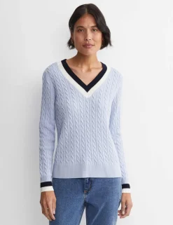 Pure Wool Cable Knit V-Neck Jumper