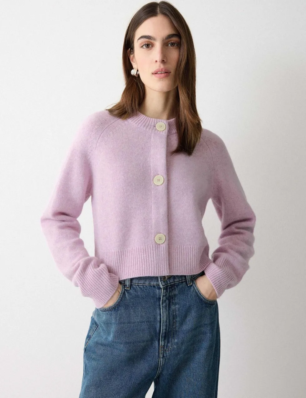 Pure Wool Crew Neck Cropped Cardigan