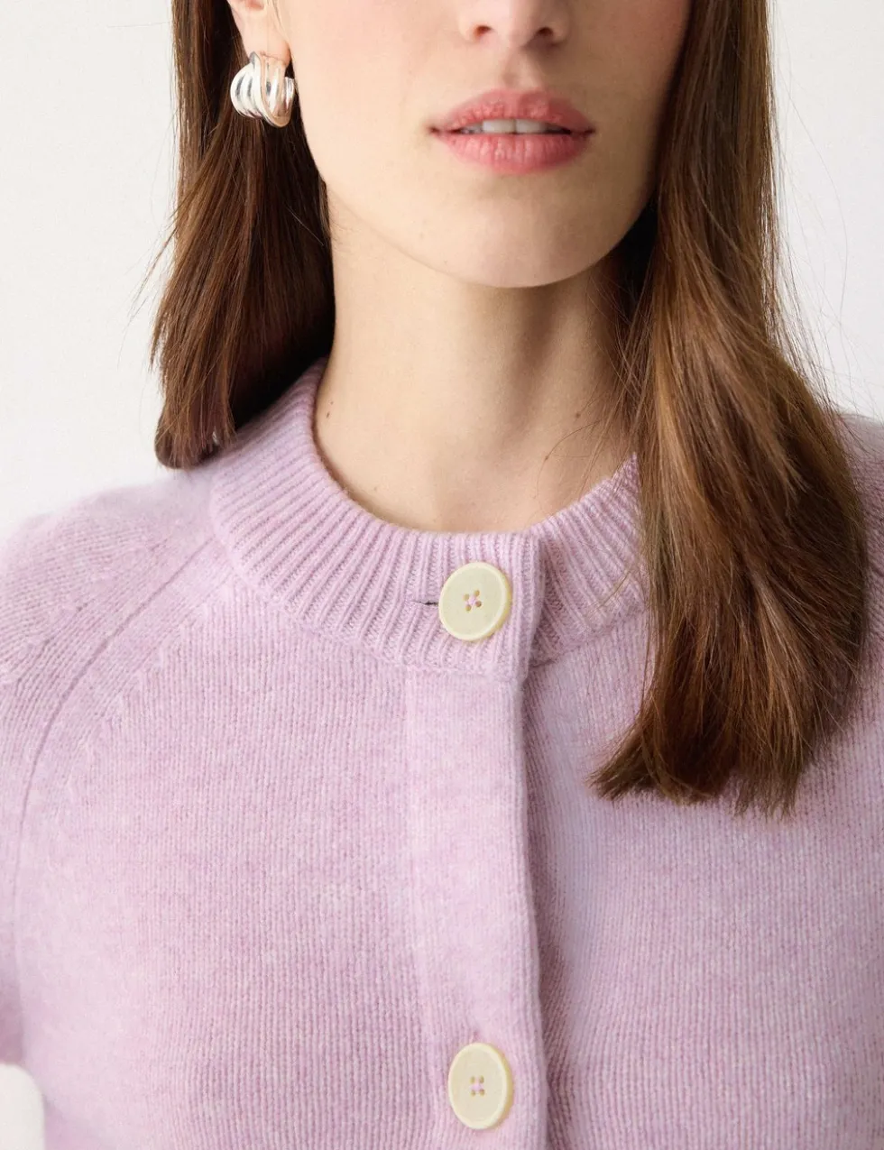 Pure Wool Crew Neck Cropped Cardigan