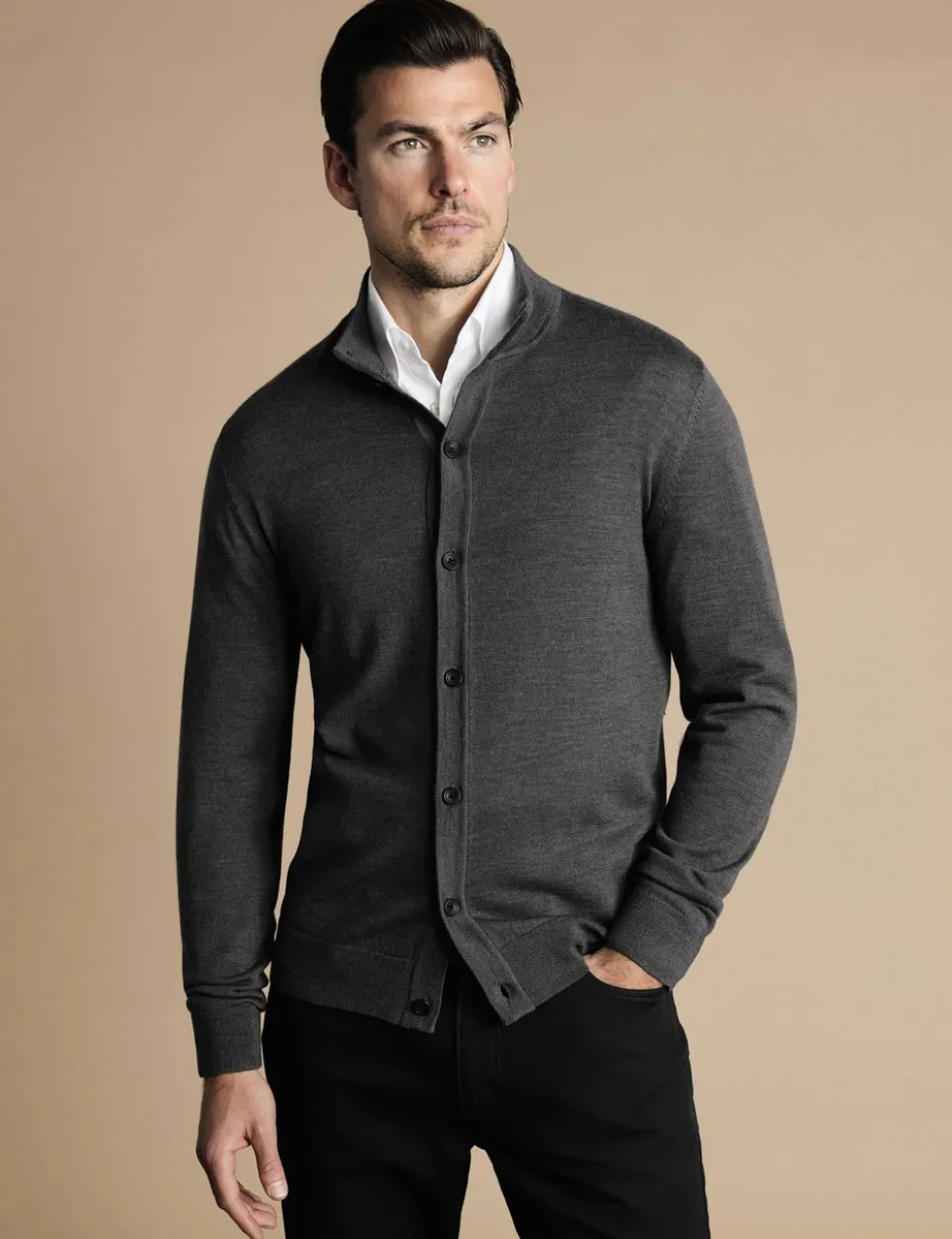 Pure Wool Funnel Neck Cardigan