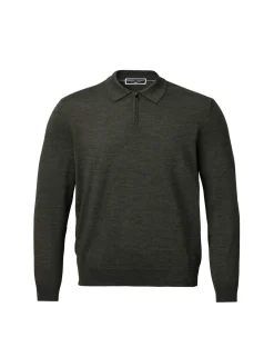 Pure Wool Half Zip Knitted Polo Shirt