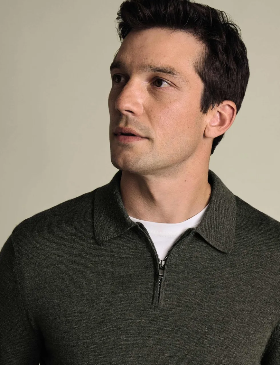 Pure Wool Half Zip Knitted Polo Shirt