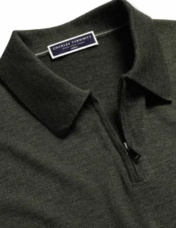Pure Wool Half Zip Knitted Polo Shirt