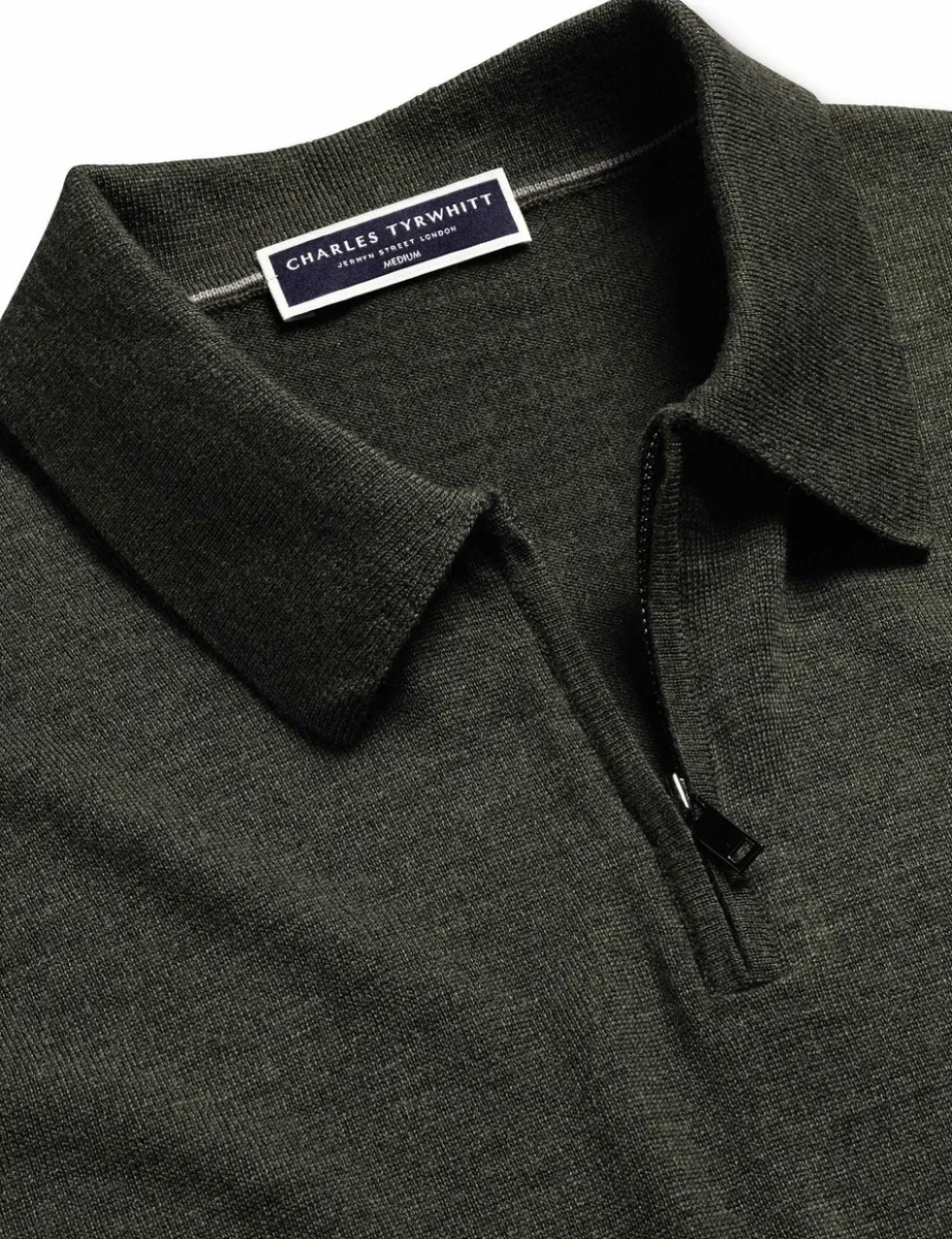 Pure Wool Half Zip Knitted Polo Shirt