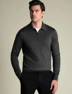 Pure Wool Half Zip Knitted Polo Shirt