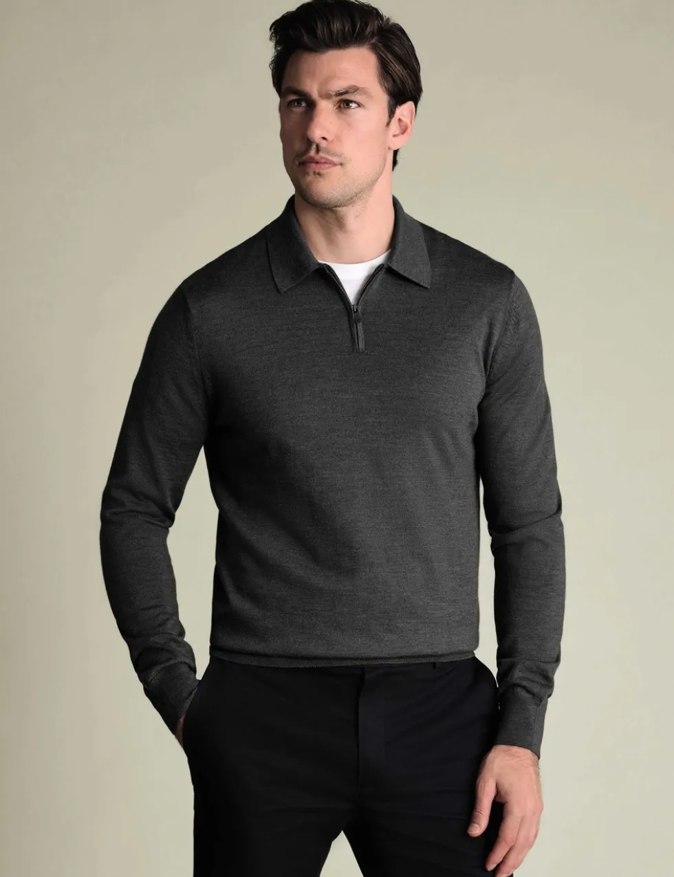 Pure Wool Half Zip Knitted Polo Shirt