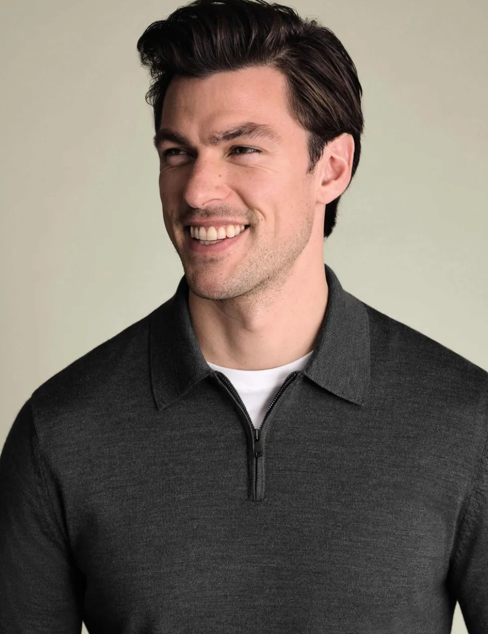 Pure Wool Half Zip Knitted Polo Shirt
