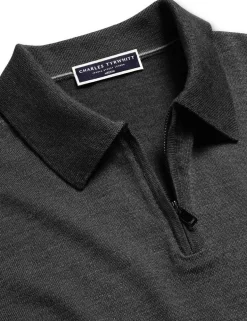 Pure Wool Half Zip Knitted Polo Shirt