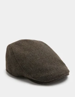 Pure Wool Herringbone Flat Cap