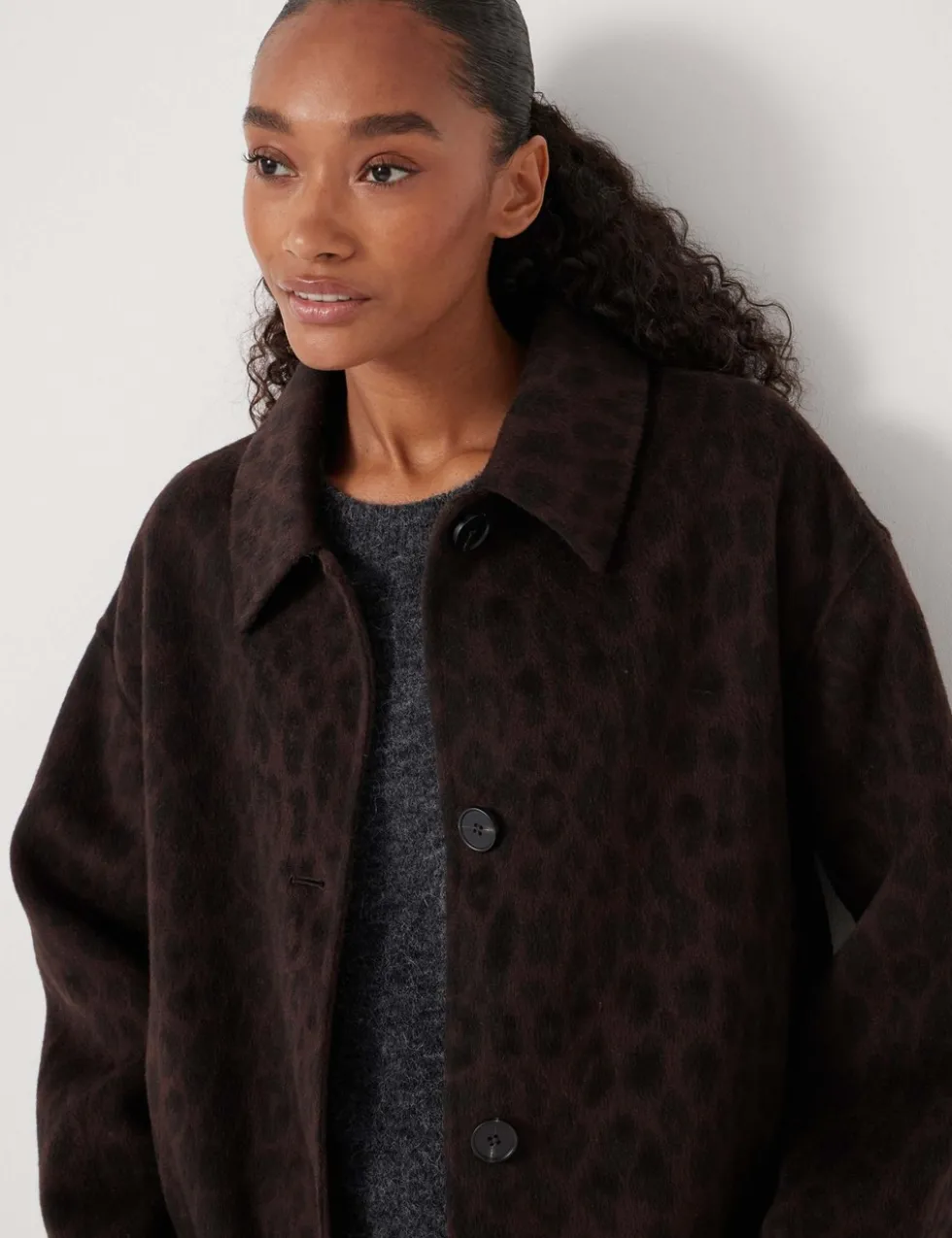 Pure Wool Leopard Print Double Faced Coat