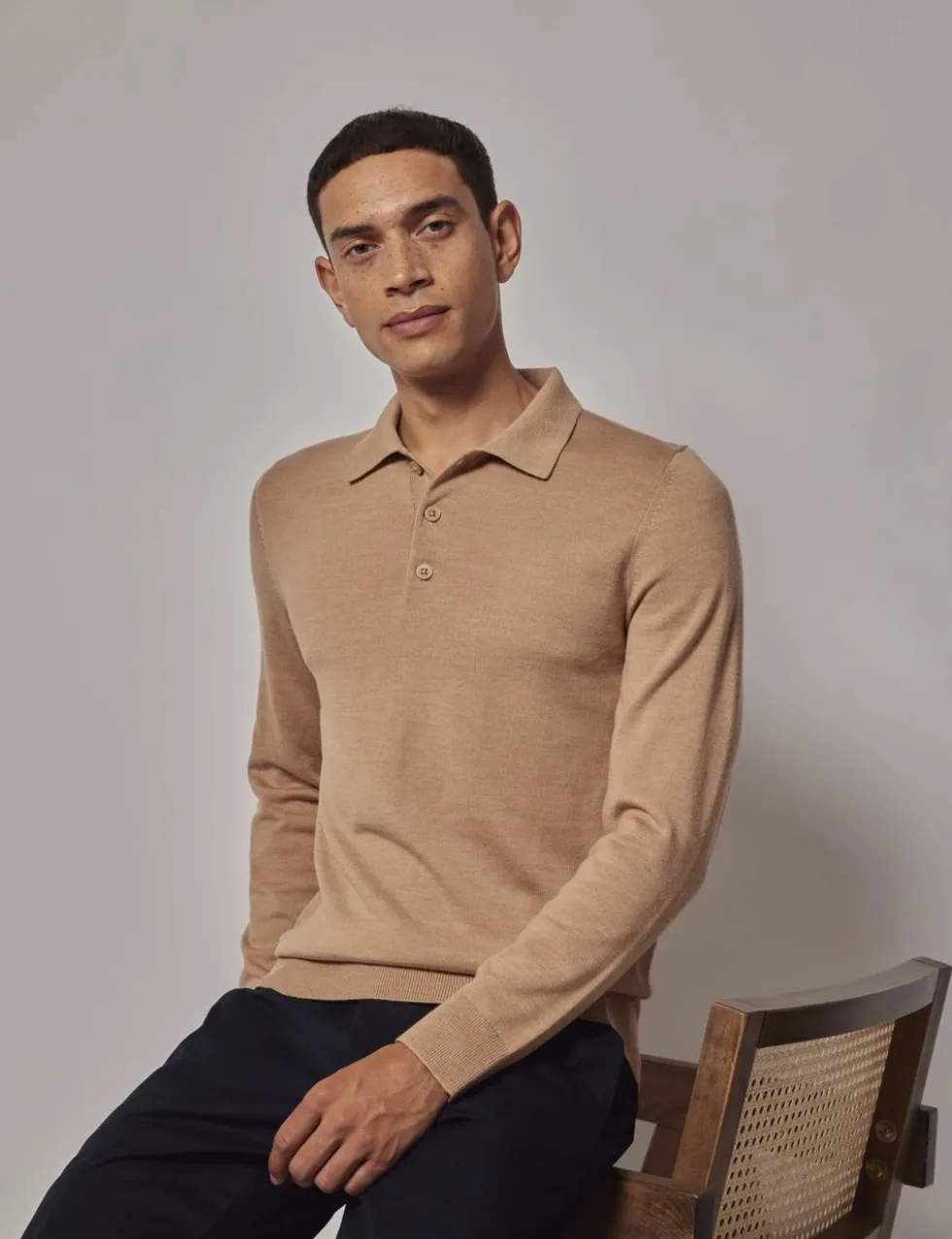 Pure Wool Long Sleeve Polo Shirt