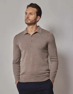 Pure Wool Long Sleeve Polo Shirt