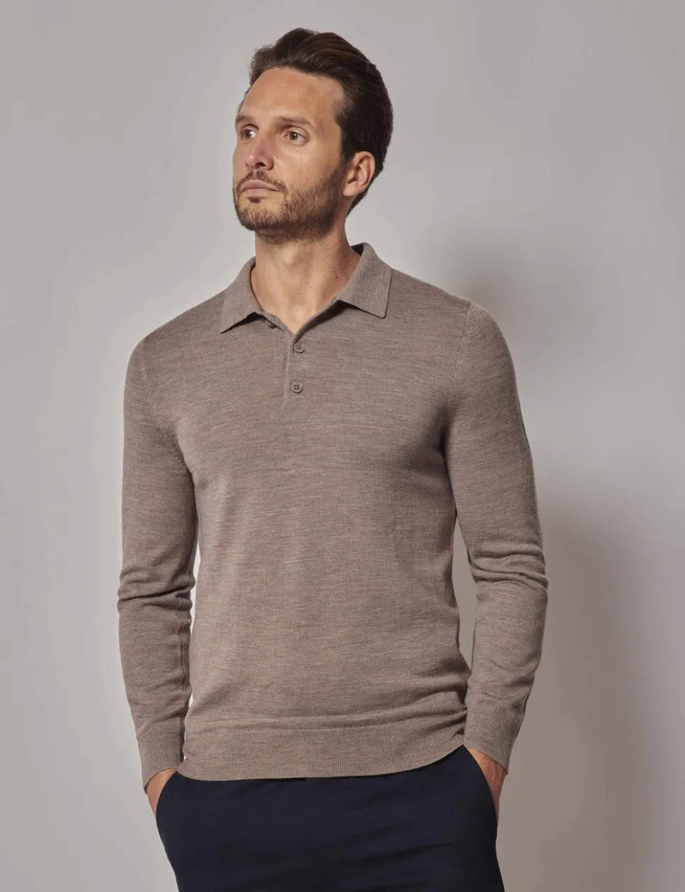 Pure Wool Long Sleeve Polo Shirt