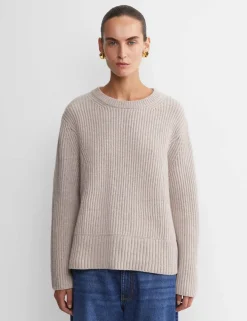 Pure Wool Ribbed Crew Neck Relaxed Jumper