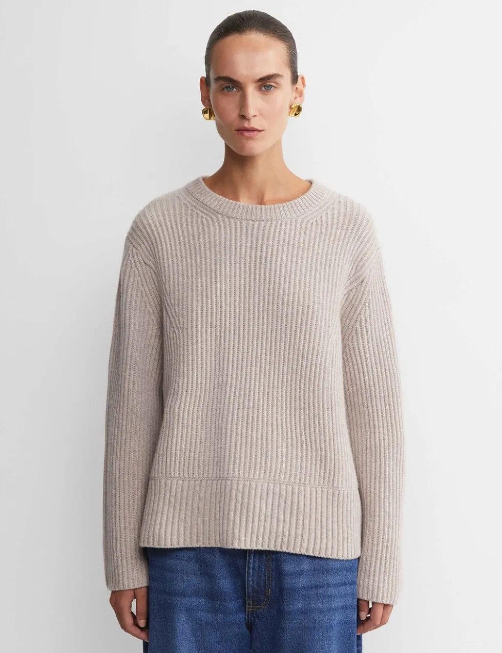 Pure Wool Ribbed Crew Neck Relaxed Jumper