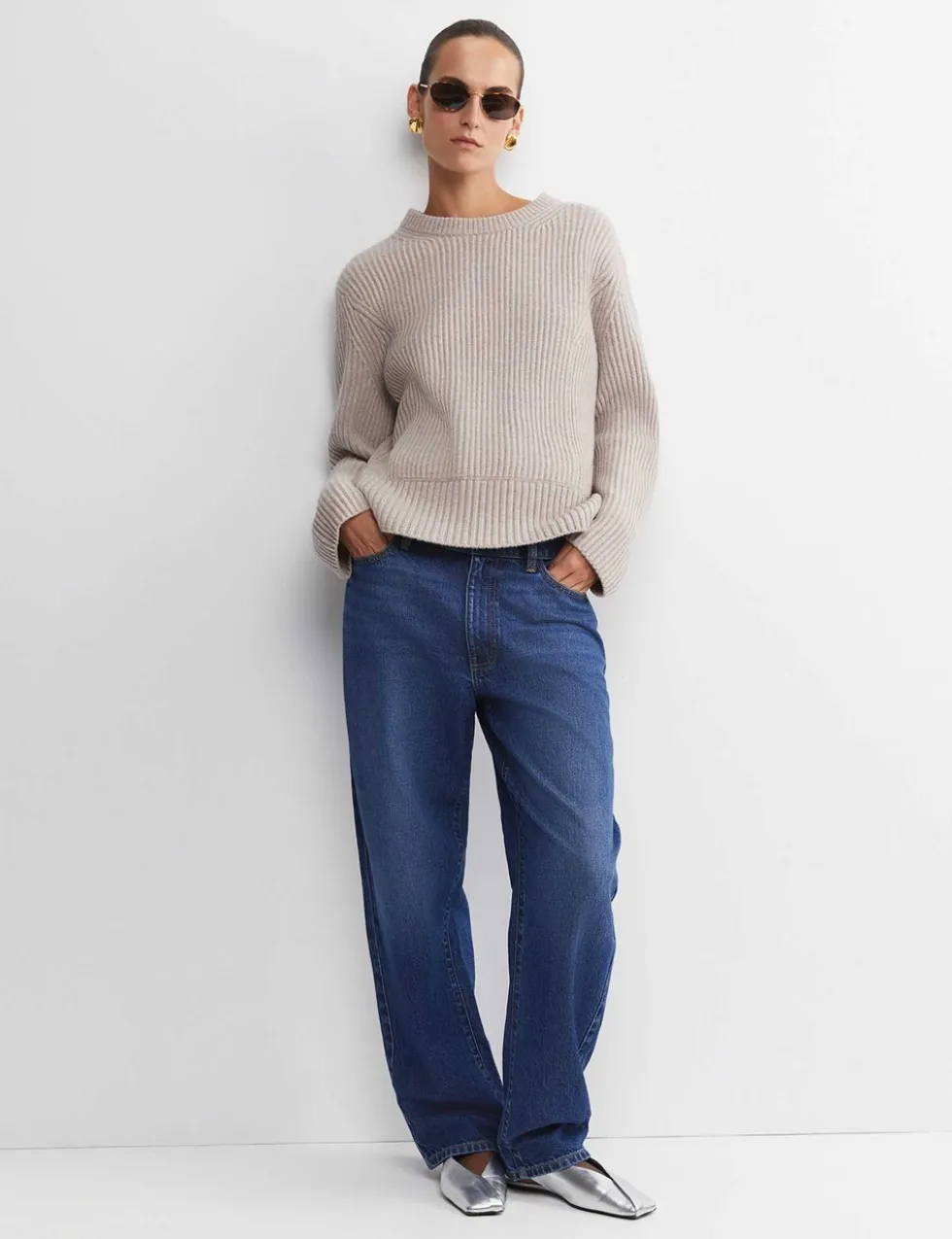Pure Wool Ribbed Crew Neck Relaxed Jumper