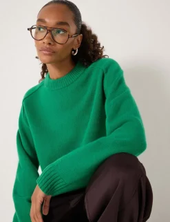 Pure Wool Textured Crew Neck Jumper