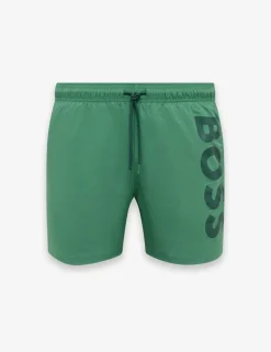 Quick Dry Pocketed Logo Graphic Swim Shorts