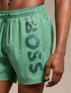 Quick Dry Pocketed Logo Graphic Swim Shorts
