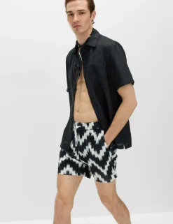 Quick Dry Textured Printed Swim Shorts
