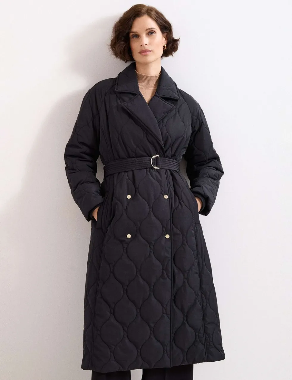 Quilted Collared Belted Longline Coat