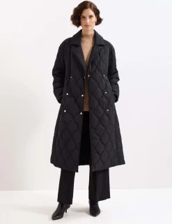 Quilted Collared Belted Longline Coat