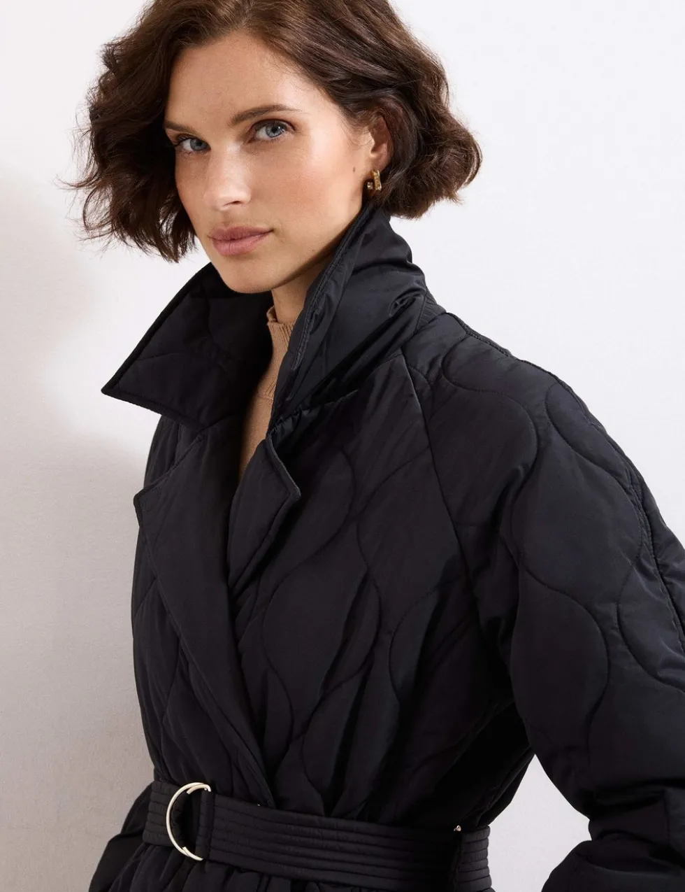 Quilted Collared Belted Longline Coat